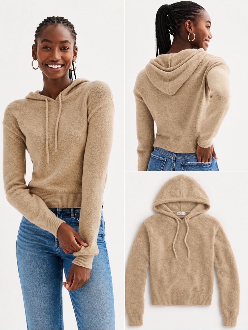 Plush Knit Hoodie Sweater XL SO Beige Soft